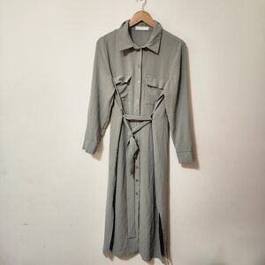 Mango Long Sleeve Gray Shirt Dress